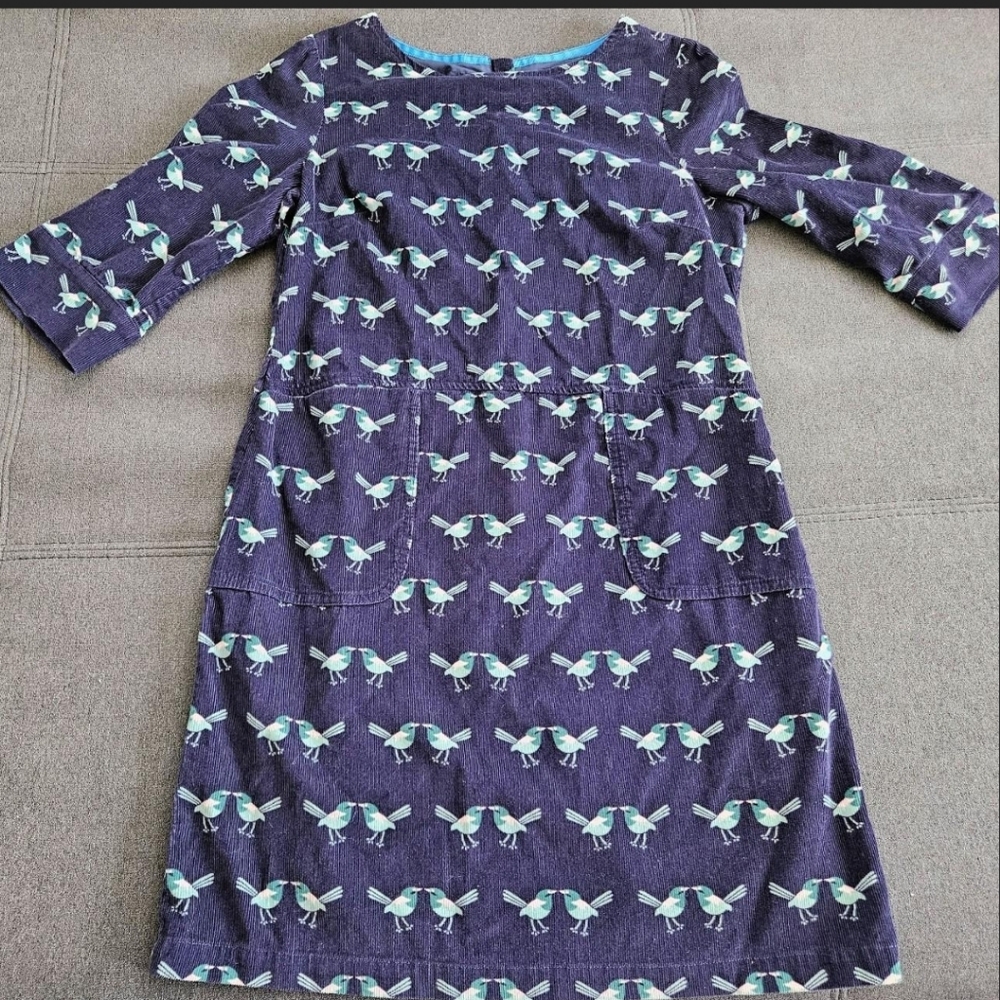 Boden Love Birds Corduroy Navy Amber Dress 8R